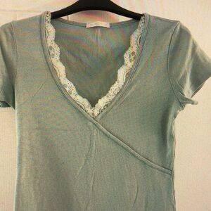 Elegant Lace Trimmed Blue Top